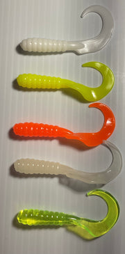 4” Curl Tail Grub, Curly Tail Grub, Twister Tail, 5 Colors